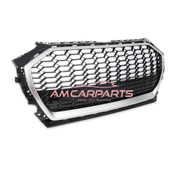 Upgrade Sportgrill / Kühlergrill für Audi Q5 FY Facelift 20+ Hochglanz Schwarz / Matt Silber in Wabendesign