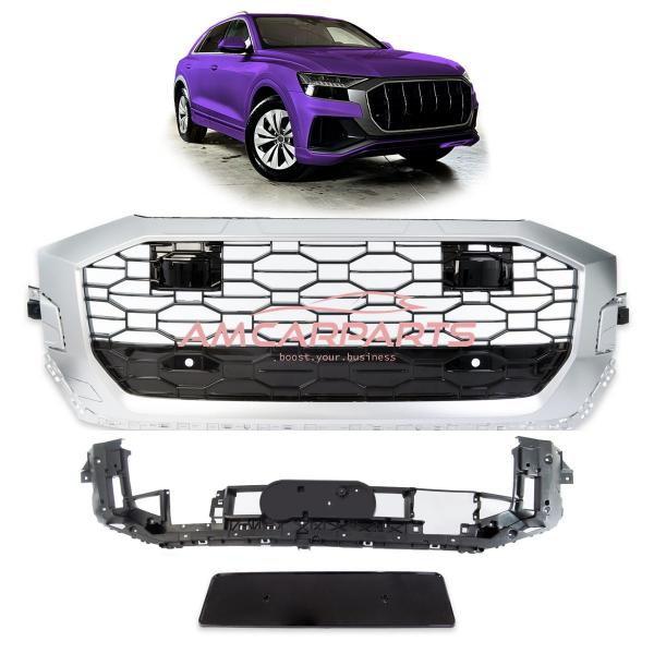 Upgrade Sportgrill / Kühlergrill für Audi Q8 4M 19+ Hochglanz Schwarz / Matt Silber in Wabendesign
