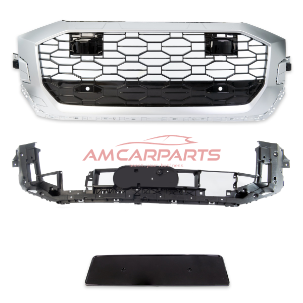 Upgrade Sportgrill / Kühlergrill für Audi Q8 4M 19+ Hochglanz Schwarz / Matt Silber in Wabendesign