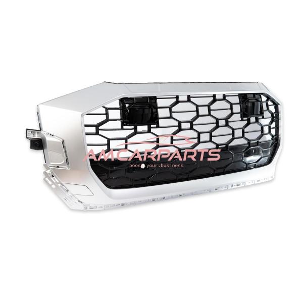 Upgrade Sportgrill / Kühlergrill für Audi Q8 4M 19+ Hochglanz Schwarz / Matt Silber in Wabendesign