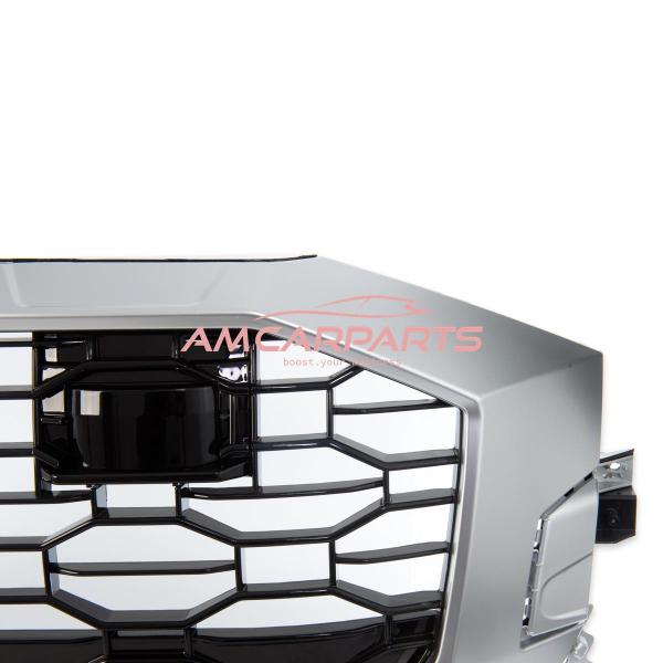 Upgrade Sportgrill / Kühlergrill für Audi Q8 4M 19+ Hochglanz Schwarz / Matt Silber in Wabendesign