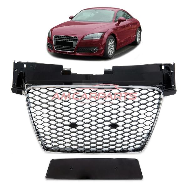 Upgrade Sportgrill / Kühlergrill für Audi TT 8J 06-14 Hochglanz Schwarz / Chrom in Wabendesign