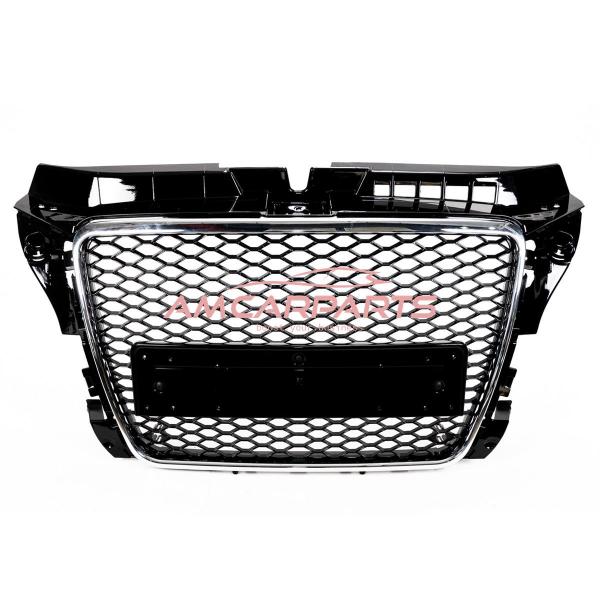 Upgrade Sportgrill / Kühlergrill für Audi A3 8P Facelift 08-13 Hochglanz Schwarz / Chrom in Wabendesign