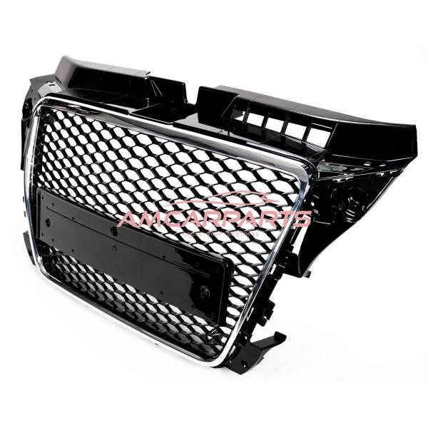 Upgrade Sportgrill / Kühlergrill für Audi A3 8P Facelift 08-13 Hochglanz Schwarz / Chrom in Wabendesign