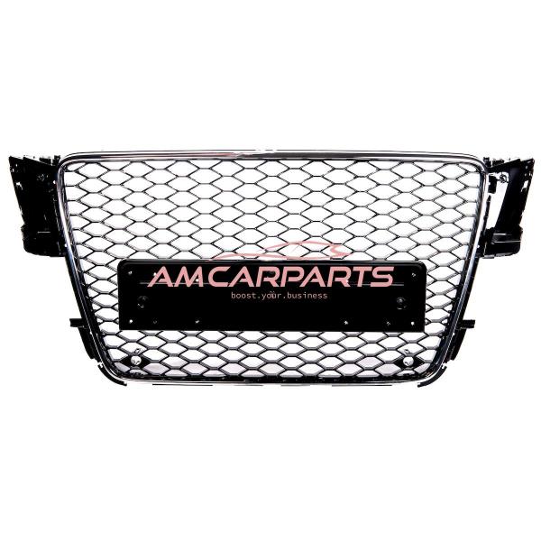 Upgrade Sportgrill / Kühlergrill für Audi A5 8T 07-11 Hochglanz Schwarz / Chrom in Wabendesign
