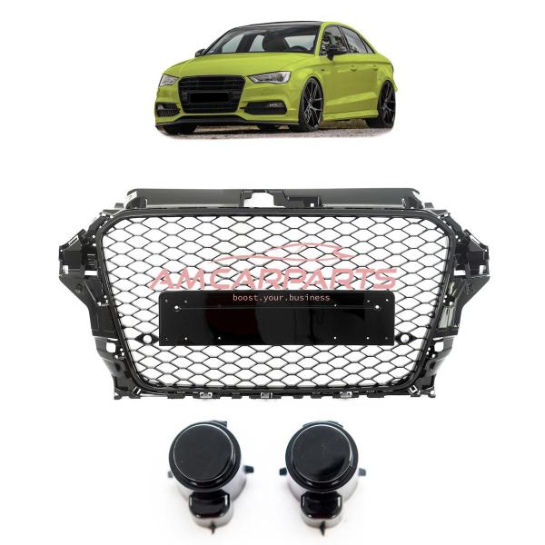 Upgrade Sportgrill / Kühlergrill für Audi A3 8V Vor-Facelift 13-15 Hochglanz Schwarz in Wabendesign