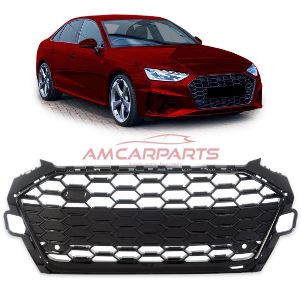 Upgrade Sportgrill / Kühlergrill für Audi A4 B9 8W Facelift 19-23 Hochglanz Schwarz / Matt Schwarz in Wabendesign