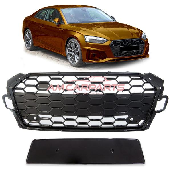 Upgrade Sportgrill / Kühlergrill für Audi A5 F5 Facelift 19-23 Matt Schwarz in Wabendesign