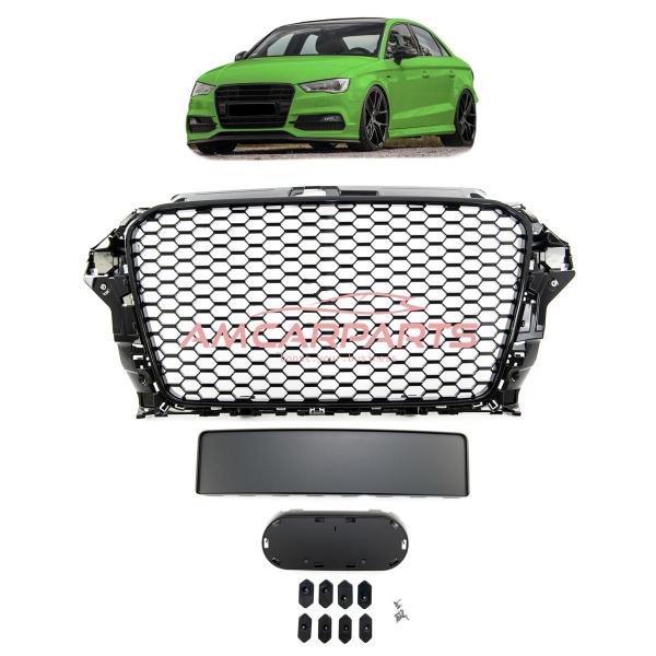 Upgrade Sportgrill / Kühlergrill für Audi A3 8V Vor-Facelift 12-16 Hochglanz Schwarz in Wabendesign