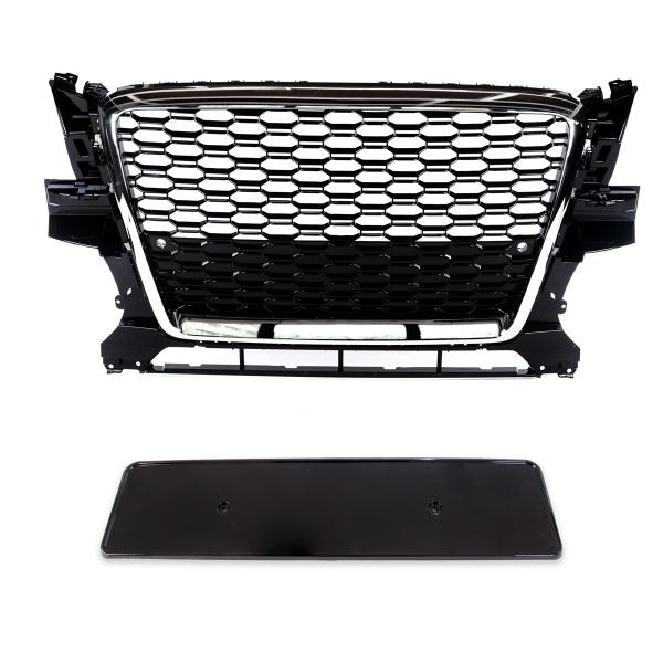 Upgrade Sportgrill / Kühlergrill für Audi Q5 8R 08-12 Hochglanz Schwarz / Chrom in Wabendesign