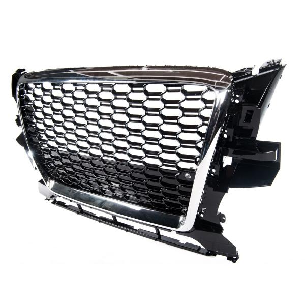 Upgrade Sportgrill / Kühlergrill für Audi Q5 8R 08-12 Hochglanz Schwarz / Chrom in Wabendesign