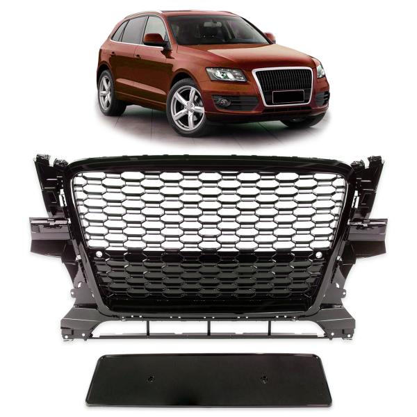 Upgrade Sportgrill / Kühlergrill für Audi Q5 8R 08-12 Hochglanz Schwarz in Wabendesign