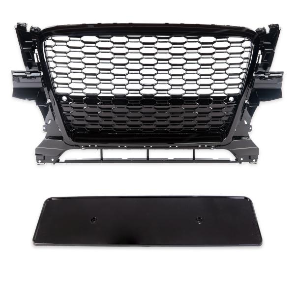 Upgrade Sportgrill / Kühlergrill für Audi Q5 8R 08-12 Hochglanz Schwarz in Wabendesign