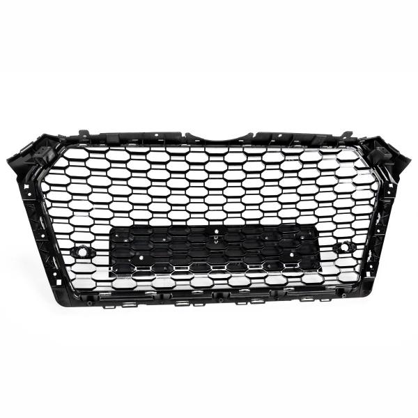 Upgrade Sportgrill / Kühlergrill für Audi A4 B9 8W 15-19 Hochglanz Schwarz / Matt Silber in Wabendesign