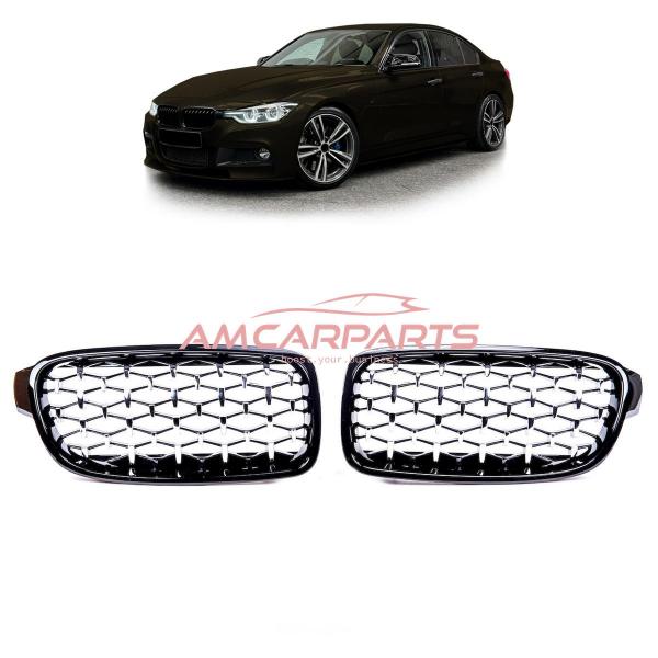 Upgrade "Teardrop" Design Kühlergrill / Sportgrill passend für BMW 3er F30 / F31 11-19 Hochglanz schwarz / chrom