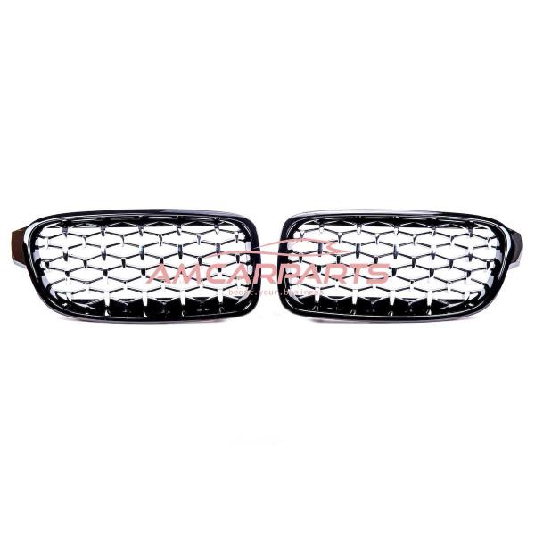 Upgrade "Teardrop" Design Kühlergrill / Sportgrill passend für BMW 3er F30 / F31 11-19 Hochglanz schwarz / chrom