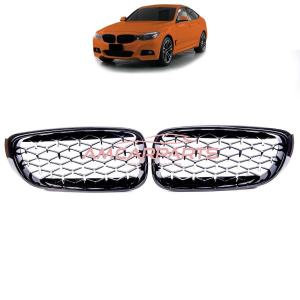 Upgrade "Teardrop" Design Kühlergrill / Sportgrill passend für BMW 3er F34 13-20 Hochglanz schwarz / chrom