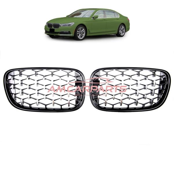 Upgrade "Teardrop" Design Kühlergrill / Sportgrill passend für BMW 7er G11 / G12 Vor-Facelift 15-19 Hochglanz schwarz / chrom