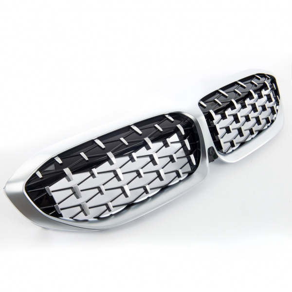 Upgrade "Teardrop" Design Sportgrill Frontnieren für BMW 3er G20 / G21 19-22 Hochglanz schwarz/Matt silber