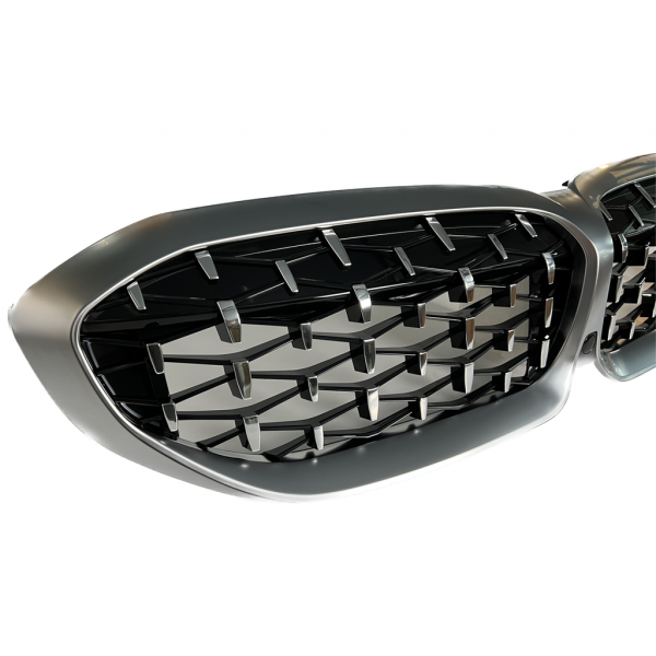 Upgrade "Teardrop" Design Sportgrill Frontnieren für BMW 3er G20 / G21 19-22 Hochglanz schwarz/Matt chrom