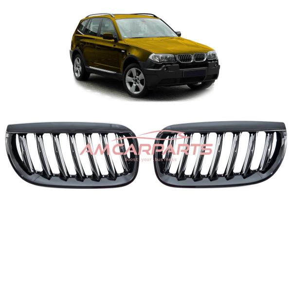 Upgrade Design Kühlergrill / Sportgrill passend für BMW X3 E83 Vor-Facelift 03-06 Hochglanz schwarz