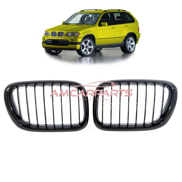 Upgrade Design Kühlergrill / Sportgrill passend für BMW X5 E53 Vor-Facelift 99-03 Hochglanz schwarz