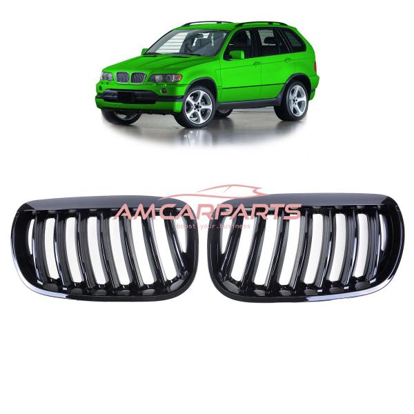 Upgrade Design Kühlergrill / Sportgrill passend für BMW X5 E53 Facelift 03-06 Hochglanz schwarz