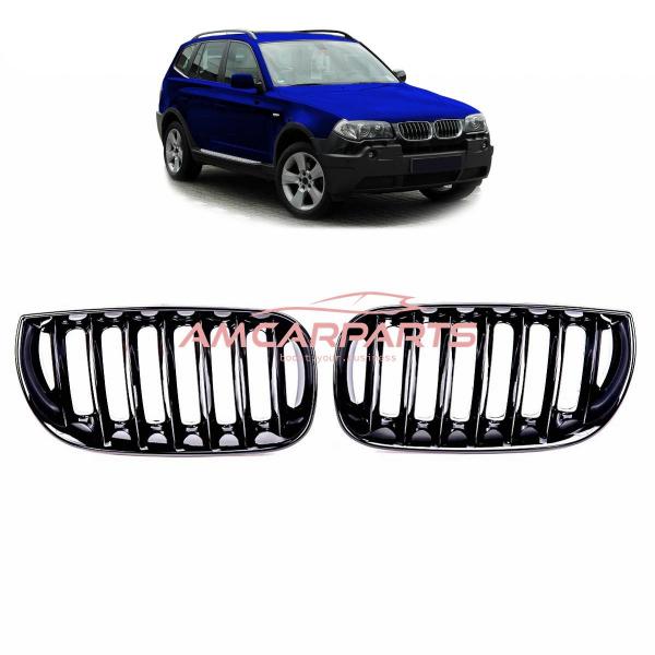 Upgrade Design Kühlergrill / Sportgrill passend für BMW X3 E83 Vor-Facelift 03-06 Hochglanz schwarz