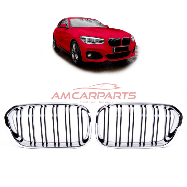 Upgrade Design Kühlergrill / Sportgrill passend für BMW 1er F20 / F21 Facelift 15-19 Hochglanz schwarz / chrom