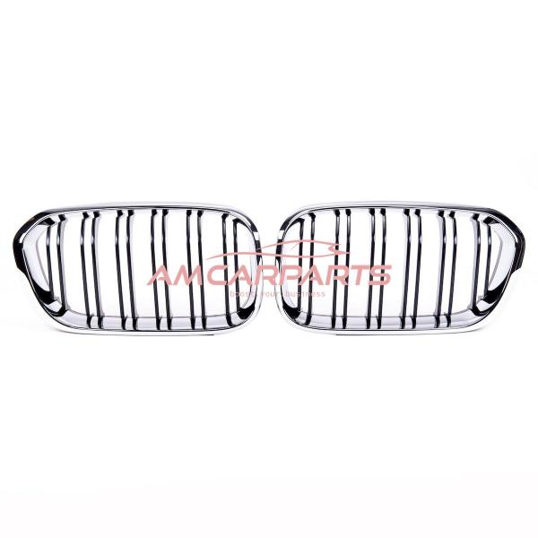 Upgrade Design Kühlergrill / Sportgrill passend für BMW 1er F20 / F21 Facelift 15-19 Hochglanz schwarz / chrom