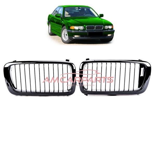 Upgrade Design Kühlergrill / Sportgrill passend für BMW 7er E38 Vor-Facelift 94-99 Hochglanz schwarz