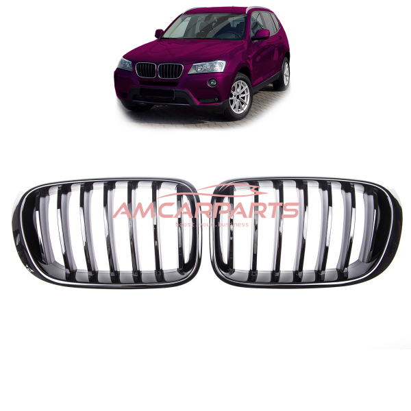 Upgrade Design Kühlergrill / Sportgrill passend für BMW X3 F25 / X4 F26 Facelift 14-17 Hochglanz schwarz