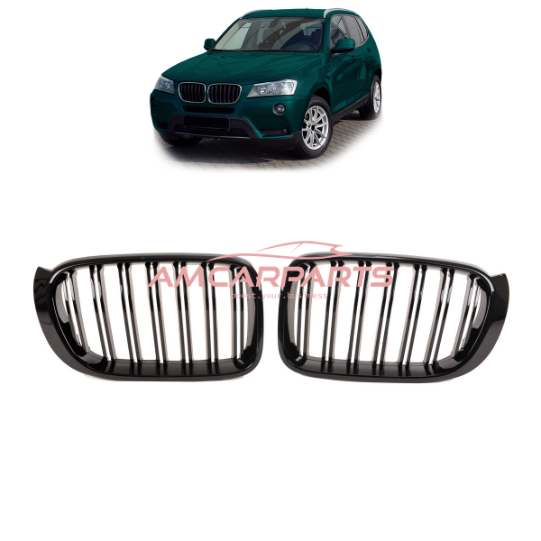 Upgrade Design Kühlergrill / Sportgrill passend für BMW X3 F25 / X4 F26 Facelift 14-17 Hochglanz schwarz