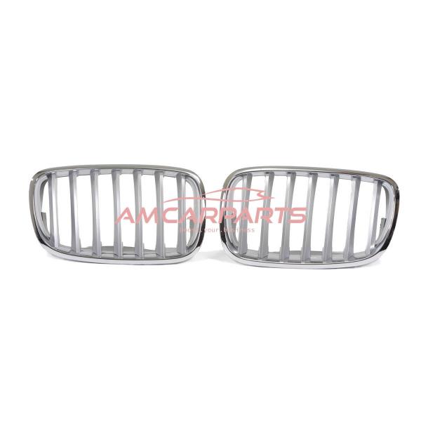 Upgrade Design Kühlergrill / Sportgrill passend für BMW X5 E70 / X6 E71, E72 08-14 Matt silber / chrom