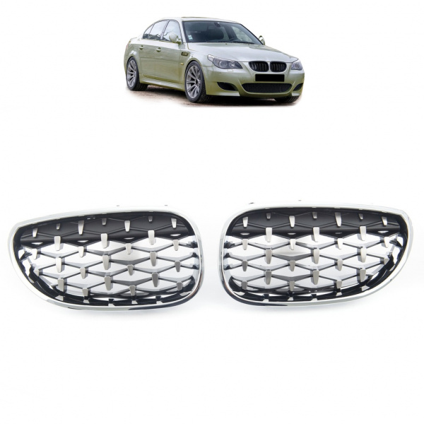 Upgrade "Teardrop" Design Sportgrill Frontnieren für BMW 5er E60 / E61 03-10 Matt schwarz / Silber