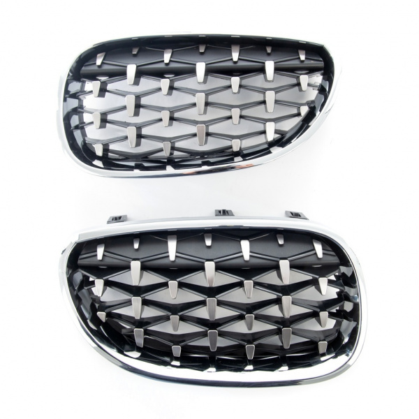 Upgrade "Teardrop" Design Sportgrill Frontnieren für BMW 5er E60 / E61 03-10 Matt schwarz / Silber