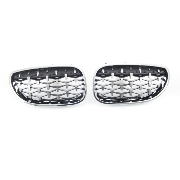 Upgrade "Teardrop" Design Sportgrill Frontnieren für BMW 5er E60 / E61 03-10 Matt schwarz / Silber