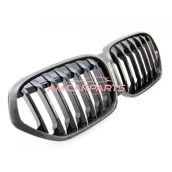 Upgrade Design Kühlergrill / Sportgrill passend für BMW X1 F48 Facelift 19-22 Carbon-Optik / Hochglanz schwarz