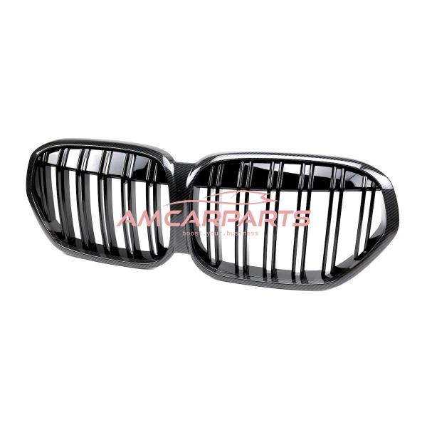 Upgrade Design Kühlergrill / Sportgrill passend für BMW X1 F48 Facelift 19-22 Carbon-Optik / Hochglanz schwarz