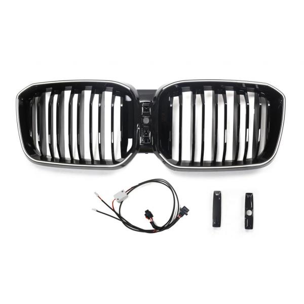 LumiFire Upgrade LED-Doppellamellen-Grill in Schwarz glänzend passend für BMW X3 Serie G01 LCI 2021 +