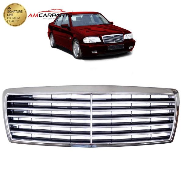 Upgrade Design Kühlergrill / Sportgrill passend für Mercedes Benz C-Klasse W202 / S202 93-00 Hochglanz schwarz / chrom