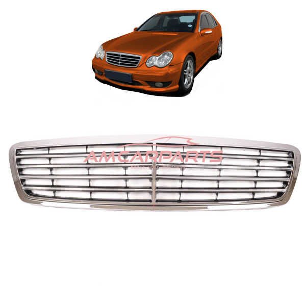 Upgrade Design Kühlergrill / Sportgrill passend für Mercedes Benz C-Klasse W203 / S203 00-07 Hochglanz schwarz / chrom