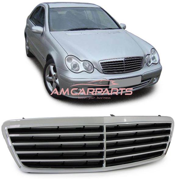Upgrade Design Kühlergrill / Sportgrill passend für Mercedes Benz C-Klasse W203 / S203 00-07 Hochglanz schwarz / chrom