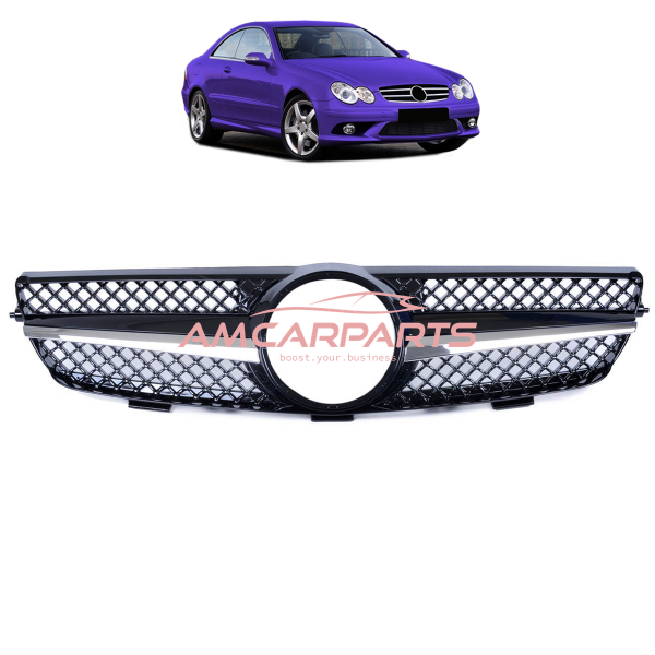 Upgrade Design Kühlergrill / Sportgrill passend für Mercedes Benz CLK W209 / C209 02-09 Hochglanz schwarz / chrom