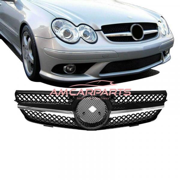 Upgrade Design Kühlergrill / Sportgrill für Mercedes Benz CLK W209 / C209 02-09 Hochglanz schwarz / chrom