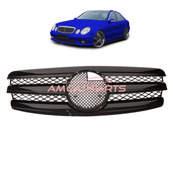Upgrade Design Kühlergrill / Sportgrill für Mercedes Benz E-Klasse W211 / S211 Vor-Facelift 02-06 Hochglanz schwarz