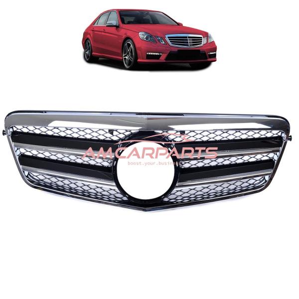Upgrade Design Kühlergrill / Sportgrill für Mercedes Benz E-Klasse W212 / S212 Vor-Facelift 09-13 Hochglanz schwarz / chrom
