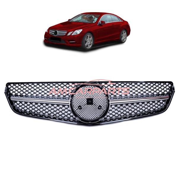 Upgrade Design Kühlergrill / Sportgrill passend für Mercedes Benz E-Klasse C207 / A207 Vor-Facelift 09-13 Hochglanz schwarz / chrom