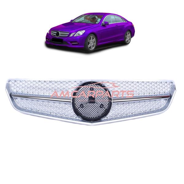 Upgrade Design Kühlergrill / Sportgrill passend für Mercedes Benz E-Klasse C207 / A207 Vor-Facelift 09-13 Hochglanz silber / chrom
