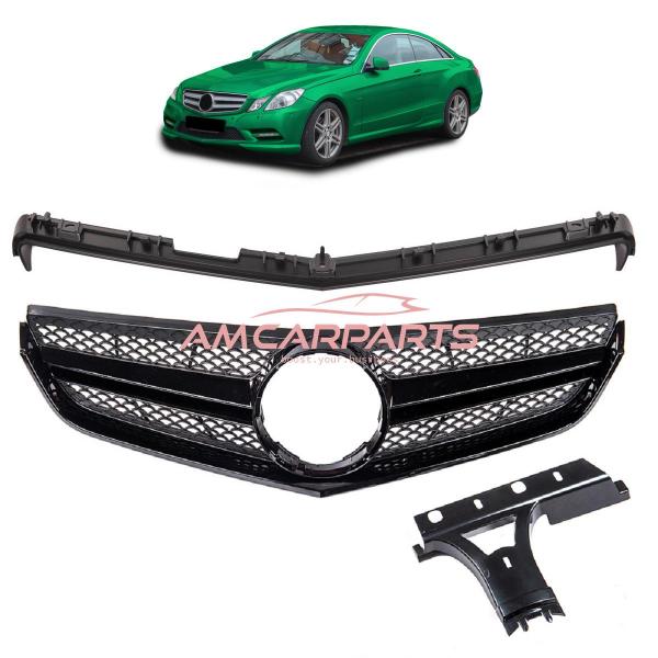 Upgrade Design Kühlergrill / Sportgrill passend für Mercedes Benz E-Klasse C207 / A207 Vor-Facelift 09-13 Matt schwarz / Hochglanz schwarz